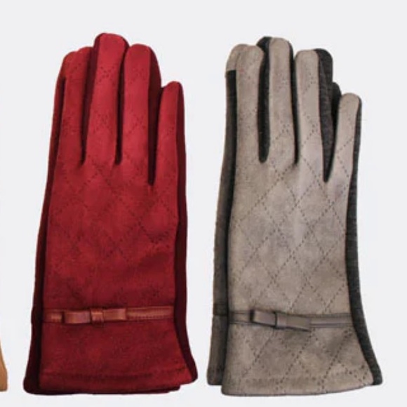 462. Ladies Glove Suede Texture Faux Leather Bow Select Color Choice NEW Item - Picture 3 of 4